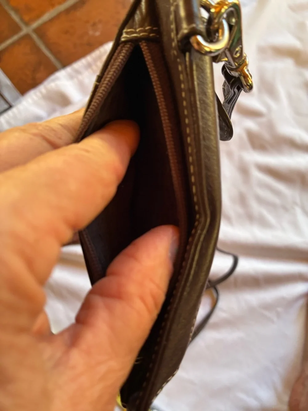 2 Croc-Embossed Wallets Brown Leather Card Wallet with Gold Snap and Calf Hair